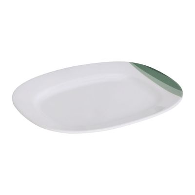 Delcasa 14" Melamineware Oval Plate- Dc3426/ Serving Plates, Elegant Color/ Perfect For Serving Rice, Noodles, Pasta, Salad/ Lightweight Dinnerware, Serveware/ Safe For Microwave, Freezer And Dishwasher/ White And Green