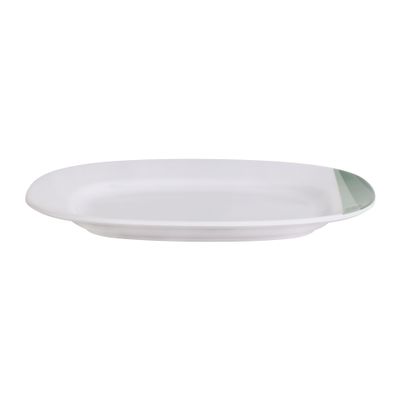 Delcasa 14" Melamineware Oval Plate- Dc3426/ Serving Plates, Elegant Color/ Perfect For Serving Rice, Noodles, Pasta, Salad/ Lightweight Dinnerware, Serveware/ Safe For Microwave, Freezer And Dishwasher/ White And Green