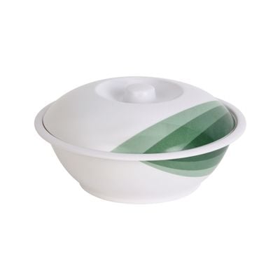 Delcasa 9" Melamineware Bowl With Lid- Dc3427/ Light-Weight And Food-Grade Bowl With Elegant Design/ Perfect For Serving Soups, Salads, Curry/ Microwave Oven Safe, Dishwasher-Safe And Chip-Resistant/ White And Green