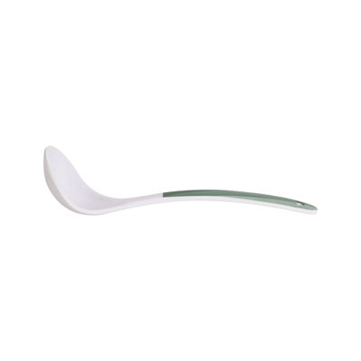 Delcasa 9" Melamine Soup Spoon- Dc3431/ Ideal For Serving Soups, Curry, Sauces, Etc./ Deep Ladle With A Comfortable Handle/ Elegant And Lightweight Design, Food-Grade With Wide Bowl/ White And Green