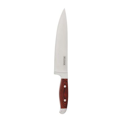 Delcasa 8" Chef Knife- Dc3441/ With Ultra-Sharp Stainless Steel Blades And Rust-Proof Body, Wooden Handle/ 100% Food-Grade, Suitable For Dining Table, Home And Restaurant/ Perfect For Cutting Meat, Dicing Vegetables, Slicing Herbs, Chopping Nuts, Etc./ Silver And Brown