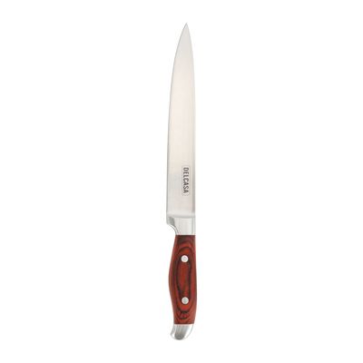 Delcasa 8" Slicer Knife- Dc3442/ With Ultra-Sharp Stainless Steel Blade, Rustproof Body, Forged Wooden Handle/ 100% Food-Grade, Suitable For Dining Table, Home And Restaurant/ Perfect For Cutting Thin Slices Of Meat, Vegetables In Medium To Large Portions, Etc./ Silver