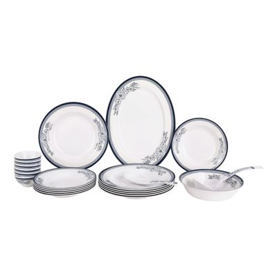 Delcasa 22 Piece Melamineware Dinner Set- Dc3393/ Includes Oval, Soup Plates And Bowl, Round Serving Bowls, Ladle And Rice Spoon/ Dishwasher-Safe And Freezer-Friendly/ Eco-Friendly And Food-Grade/ White And Blue