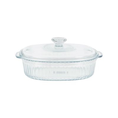 Delcasa 1800 Ml Oval Glass Baking Casserole With Lid-Dc3311/ Fluted Design, Borosilicate Bowl, Perfect For Baking And Serving/ Safe For Freezer, Dishwasher/ Perfect For Casseroles, Lasagnas, Marinating Meats And Vegetables, Oven-Safe