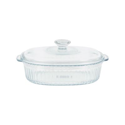 Delcasa 1800 Ml Oval Glass Baking Casserole With Lid-Dc3311/ Fluted Design, Borosilicate Bowl, Perfect For Baking And Serving/ Safe For Freezer, Dishwasher/ Perfect For Casseroles, Lasagnas, Marinating Meats And Vegetables, Oven-Safe