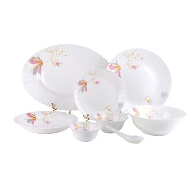 Delcasa 40 Piece Opalware Dinner Set- Dc3384/ Includes Oval Plate, Dinner, Flat And Soups Plates, Bowls And Soup Spoons/ Dishwasher-Safe, Freezer And Microwave Safe/ Chip-Resistant And Food-Grade/ White And Pink