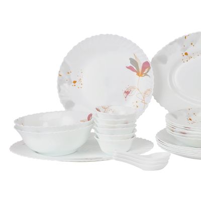 Delcasa 40 Piece Opalware Dinner Set- Dc3384/ Includes Oval Plate, Dinner, Flat And Soups Plates, Bowls And Soup Spoons/ Dishwasher-Safe, Freezer And Microwave Safe/ Chip-Resistant And Food-Grade/ White And Pink