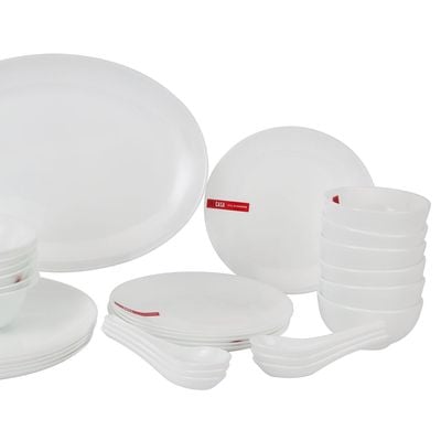 Delcasa 33 Piece Opalware Dinner Set- Dc3391/ Includes Oval Plate, Dinner, Flat And Soups Plates, Shallow Bowls And Soup Spoons/ Dishwasher-Safe, Freezer And Microwave Safe/ Chip-Resistant And Food-Grade/ White 