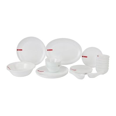 Delcasa 33 Piece Opalware Dinner Set- Dc3391/ Includes Oval Plate, Dinner, Flat And Soups Plates, Shallow Bowls And Soup Spoons/ Dishwasher-Safe, Freezer And Microwave Safe/ Chip-Resistant And Food-Grade/ White 