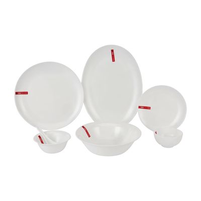 Delcasa 33 Piece Opalware Dinner Set- Dc3391/ Includes Oval Plate, Dinner, Flat And Soups Plates, Shallow Bowls And Soup Spoons/ Dishwasher-Safe, Freezer And Microwave Safe/ Chip-Resistant And Food-Grade/ White 