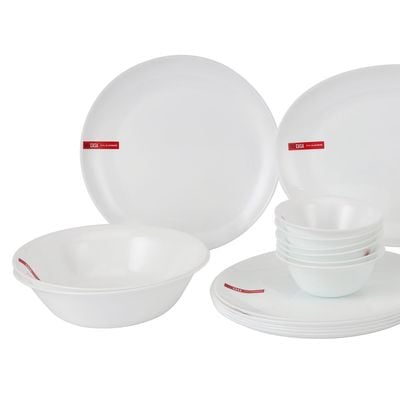 Delcasa 33 Piece Opalware Dinner Set- Dc3391/ Includes Oval Plate, Dinner, Flat And Soups Plates, Shallow Bowls And Soup Spoons/ Dishwasher-Safe, Freezer And Microwave Safe/ Chip-Resistant And Food-Grade/ White 