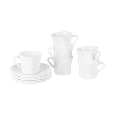 Delcasa 12 Piece Opalware Cup And Saucer Set- Dc3403/ 6 200 Ml Tea Cups And 6 Saucers/ Heat-Resistant, Scratch-Resistant, Perfect For Serving Teas, Coffee, Double Espresso, Latte, Cafe Mocha, And Other Beverages/ Safe For Microwave, Dishwasher And Freezer/ White