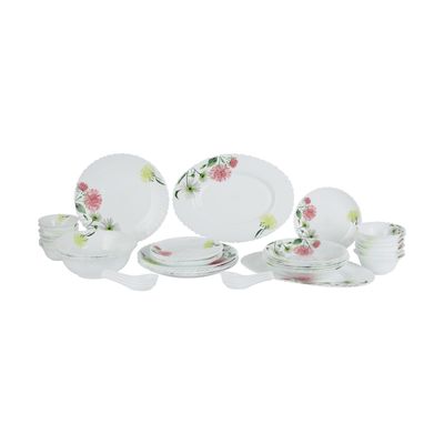 Delcasa 40 Piece Opalware Dinner Set- Dc3383/ Includes Oval Plate, Dinner, Flat And Soups Plates, Bowls And Soup Spoons/ Dishwasher-Safe, Freezer And Microwave Safe/ Chip-Resistant And Food-Grade/ White And Pink