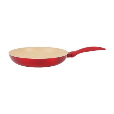 Delcasa 24 Cm Non-Stick Frypan- Dc3411/ Strong Aluminum Body With Marble Coating And Heat Resistant Bakelite Handle/ Induction Bottom, Compatible With Hot Plate, Halogen, Ceramic And Gas Stovetops/ Perfect For Frying, Sauting, Tempering/ White And Red 