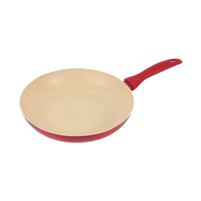 Delcasa 28 Cm Non-Stick Frypan- Dc3413/ Strong Aluminum Body With Marble Coating And Heat Resistant Bakelite Handle/ Induction Bottom, Compatible With Hot Plate, Halogen, Ceramic And Gas Stovetops/ Perfect For Frying, Sauting, Tempering/ White And Red 