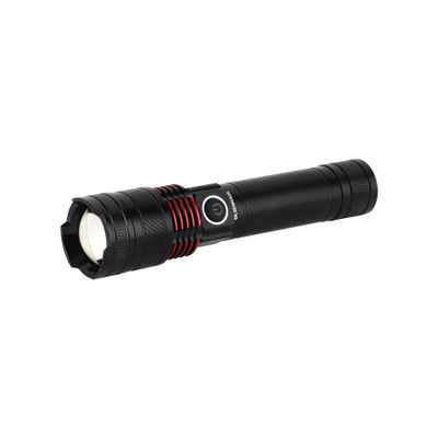 Olsenmark Rechargeable LED Flashlight- OMFL2802/ W5050 15W, Long Distance Coverage/ On and Off Modes, Perfect for Indoor and Outdoor Use, Continuous Working/ Aluminum Housing, All Weather Waterproof/ Black