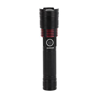 Olsenmark Rechargeable LED Flashlight- OMFL2802/ W5050 15W, Long Distance Coverage/ On and Off Modes, Perfect for Indoor and Outdoor Use, Continuous Working/ Aluminum Housing, All Weather Waterproof/ Black