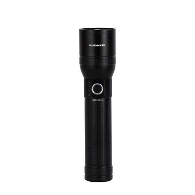 Olsenmark LED Flashlight with Power Bank- OMFL2814| Aluminum Housing with 15W High Power LED, 2500 Lumen| 12 Hours Working Time, Lithium-Ion Battery with Power Reminder| Compact and Portable Design Perfect for Indoor and Outdoor Use| Black