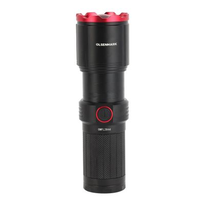 Olsenmark Waterproof LED Flashlight with Power Bank- OMFL2844/ 28 W, Perfect for Indoor and Outdoor Use, 15 Hours Continuous Working/ 3100 Lumens Torch Light, USB Charging, Charge Indicator/ Black