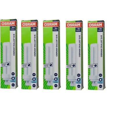 Osram [5-Pack] 4 -Pin 18W Dulux D/E 865-Energy Saving Cool Day Light Colour Fluorescent Lamp