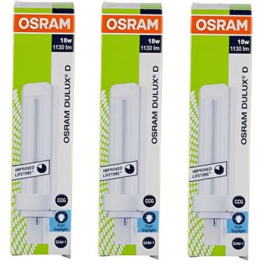 Osram [3-Pack] 2 -Pin 18W Dulux D 865-Energy Saving Cool Day Light Colour Fluorescent Lamp