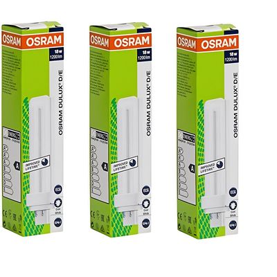 Osram [3-Pack] 4 -Pin 18W Dulux D/E 840-Energy Saving Cool White Colour Fluorescent Lamp