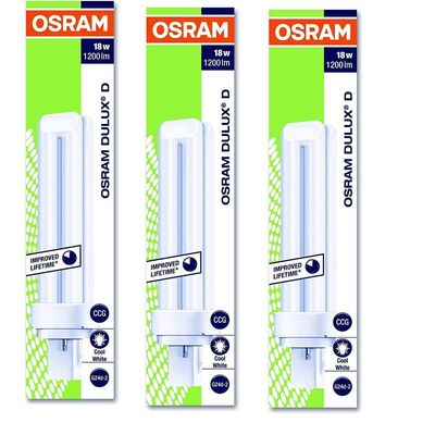 Osram [3-Pack] 2 -Pin 18W Dulux D 840-Energy Saving Cool White Colour Fluorescent Lamp