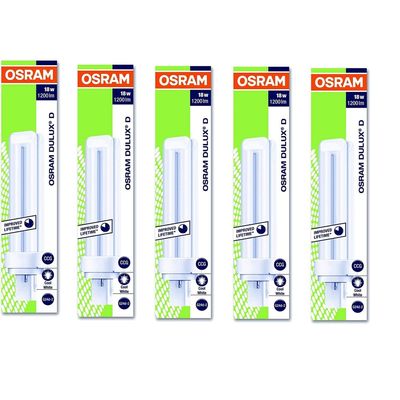 Osram [5-Pack] 2 -Pin 18W Dulux D 840-Energy Saving Cool White Colour Fluorescent Lamp