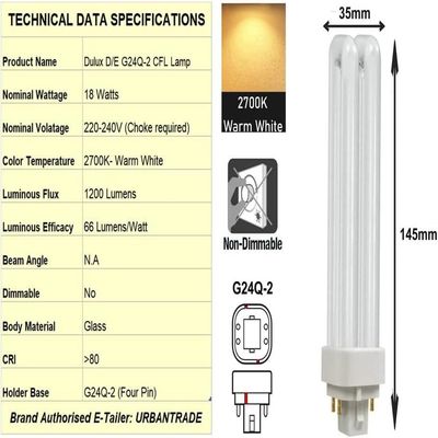 Osram [1-Pack] 4 -Pin 18W Dulux D/E 830-Energy Saving Warm White Colour Fluorescent Lamp