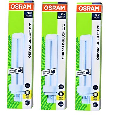 Osram [3-Pack] 4 -Pin 18W Dulux D/E 830-Energy Saving Warm White Colour Fluorescent Lamp