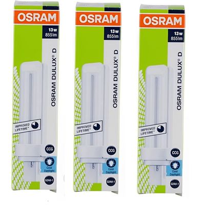 Osram [3-Pack] 2 -Pin 13W Dulux D 865-Energy Saving Cool Day Light Colour Fluorescent Lamp