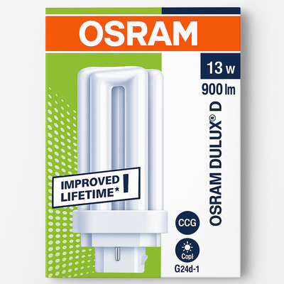 Osram [1-Pack] 2 -Pin 13W Dulux D 840-Energy Saving Cool White Colour Fluorescent Lamp