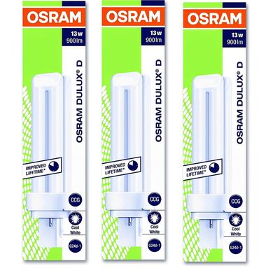 Osram [3-Pack] 2 -Pin 13W Dulux D 840-Energy Saving Cool White Colour Fluorescent Lamp