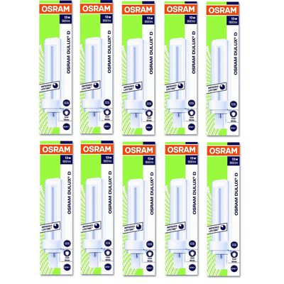 Osram [10-Pack] 2 -Pin 13W Dulux D 840-Energy Saving Cool White Colour Fluorescent Lamp