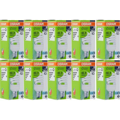 Osram [10-PACK] Duluxstar Mini Twist Compact Fluorescent Integrated, Spiral Shape (23W) Screw, Base- E27, 1600 lm - Day Light 6500K /Energy Class A