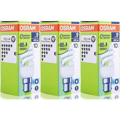 Osram [3-Pack] Energy Saver Twist B22 Spiral Shape Bulb Compact Fluorescent 12W  Bulb Day Light 6500K 