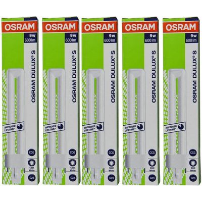 Osram [5-PACK] Energy-Saving Lamp/Dulux S / G23-Socket /9 Watts 2 Pin/840 / Cool White Light CFL Bulb