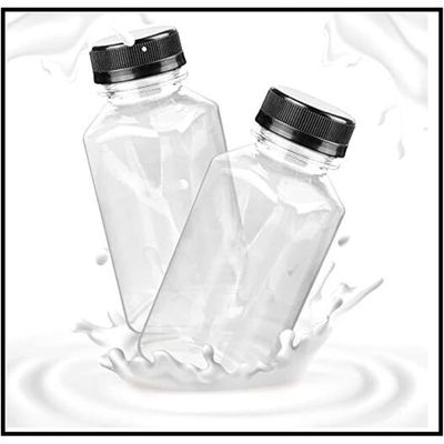 8Pcs Empty Plastic Reusable Square Shape Transparent 1000ml Bottles With Black Caps For Juice, Milk, Water and Many More