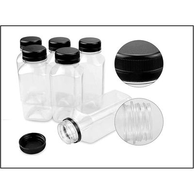 8Pcs Empty Plastic Reusable Square Shape Transparent 1000ml Bottles With Black Caps For Juice, Milk, Water and Many More