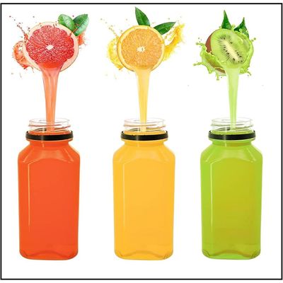 8Pcs Empty Plastic Reusable Square Shape Transparent 1000ml Bottles With Black Caps For Juice, Milk, Water and Many More