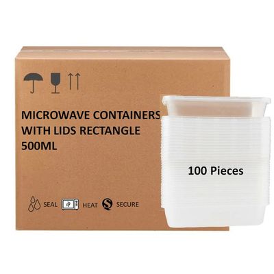 BPA-Free 500ml, 100Pcs Microwave Safe Rectangular Food Storage Containers With Lids 17x11x4.5 cm