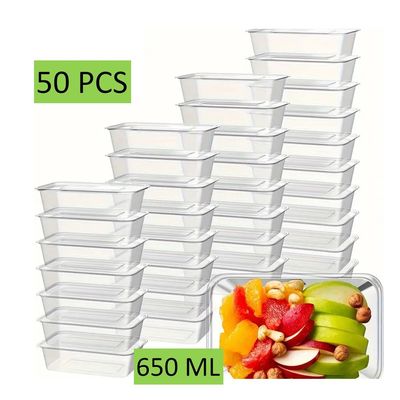 BPA-Free 650ml, 50Pcs Microwave Safe Rectangular Food Storage Containers With Lids Size 17x11x5 cm