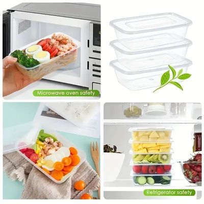 BPA-Free 650ml, 100Pcs Microwave Safe Rectangular Food Storage Containers With Lids  Size 17x11x5 cm