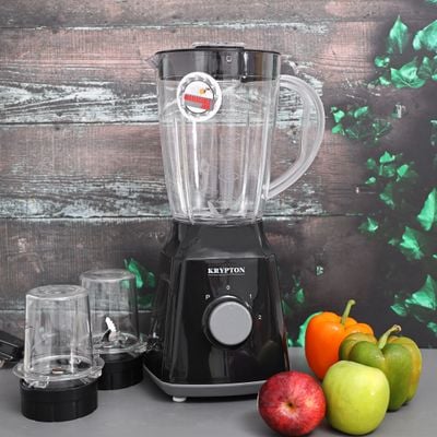 Krypton KNB6136 300W, 3 in 1 Blender - Portable 1.5L Unbreakable Blender Jar with Grinder Cups| Coffee Grinder Jar | Heavy Duty | 2 Years Warranty