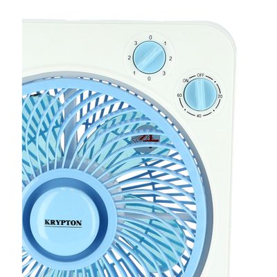 Krypton KNF6025 10'' Box Fan - Powerful Personal Desk Box Fan With Copper Motor | Table Fan for Office, Home (3 Speed) Fan Guard With 60 Minutes Timer