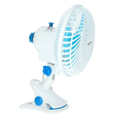 Krypton 8" Table/Clip Fan- KNF6035/ 2-in-1 Use, with 3 Leaf Blades For Strong Wind and 2-Speed Levels/ High Performance Motor For High Speed, with Oscillation/ Ideal for Home, Office, Apartment/ 2 Years Warranty, White and blue 