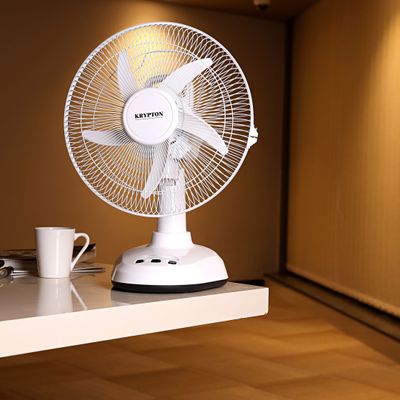 Krypton 12-Inch Table Fan with LED - 2 Speed Settings with Oscillating/Rotating and Static Feature - Electric Portable Desktop Cooling Fan for Desk Home or Office Use