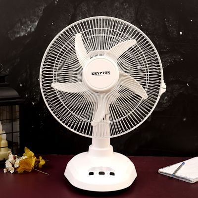 Krypton 12-Inch Table Fan with LED - 2 Speed Settings with Oscillating/Rotating and Static Feature - Electric Portable Desktop Cooling Fan for Desk Home or Office Use