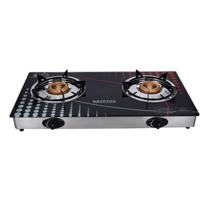 Krypton Gas Cooker- KNGC6002N| Stainless Steel Frame and Tray, Double Burner Gas Stove with Low Gas Consumption and Improved Gas Flow for Efficient Heating| Auto Ignition System, LPG Gas Stove| Black, 2 Years Warranty