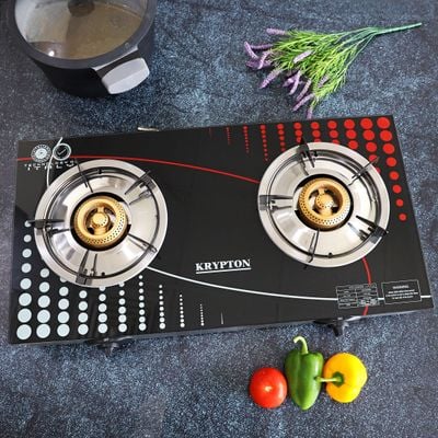 Krypton Gas Cooker- KNGC6002N| Stainless Steel Frame and Tray, Double Burner Gas Stove with Low Gas Consumption and Improved Gas Flow for Efficient Heating| Auto Ignition System, LPG Gas Stove| Black, 2 Years Warranty